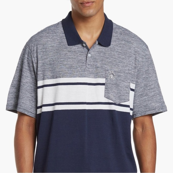 Original Penguin Colorblock Stripe Pocket Polo in Navy Blue/White Men’s XL - Picture 1 of 5